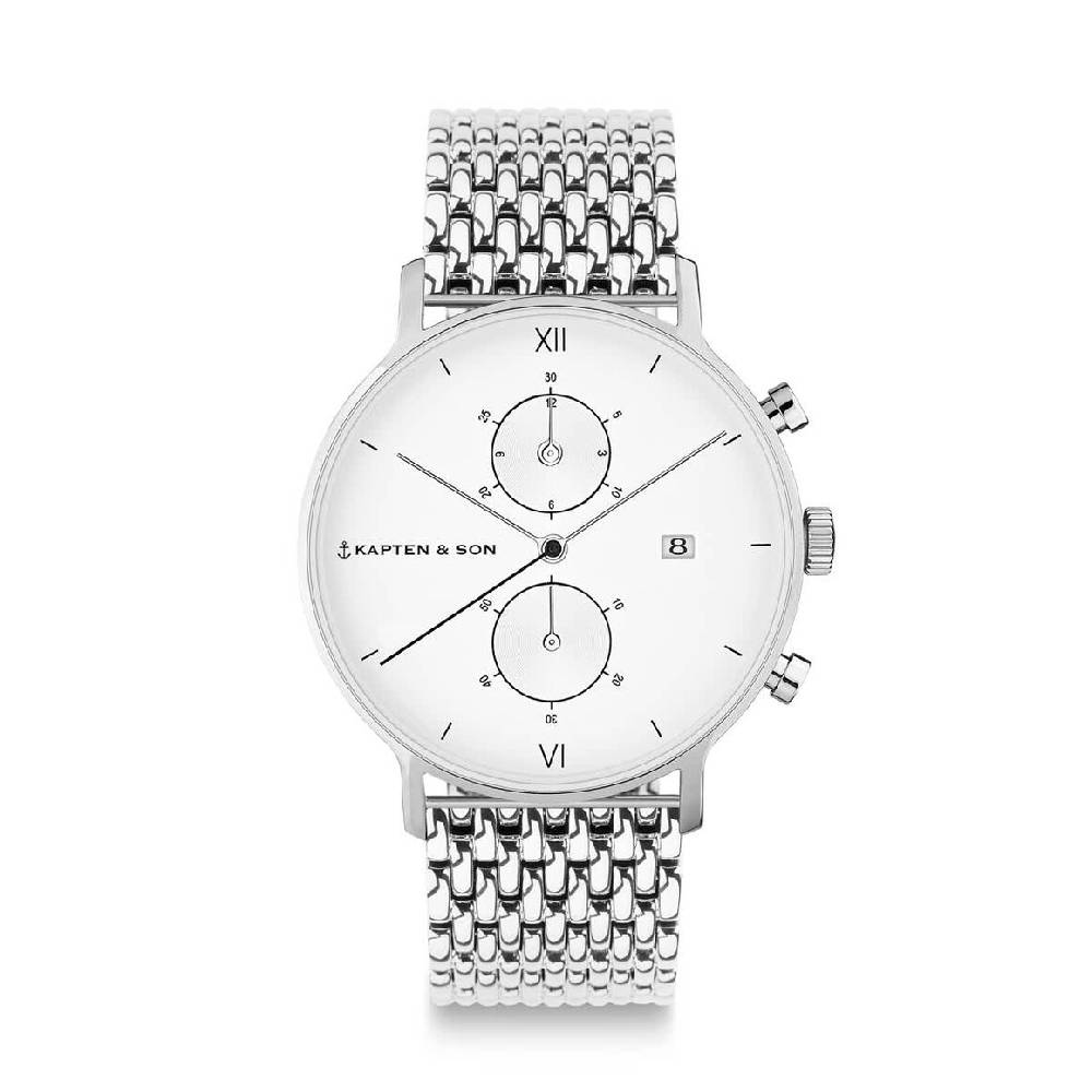 Kpten & Son Chrono Silver Woven Steel Vierteljährliche Förderung
