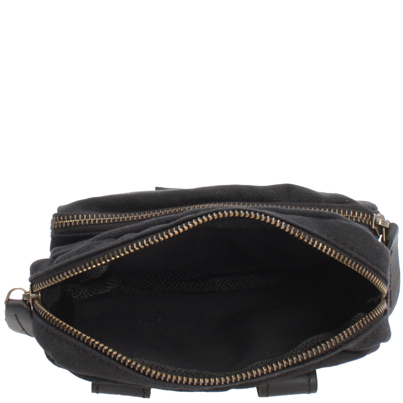 Leconi Gürteltasche Bauchtasche Hüfttasche Leder Canvas schwarz LE3037 Bestseller