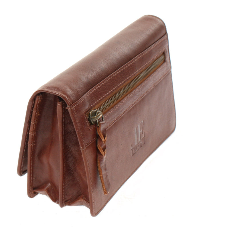 Leconi Geldbörse Damen Clutch Portemonnaie Leder braun LE9016 Räumungsverkauf