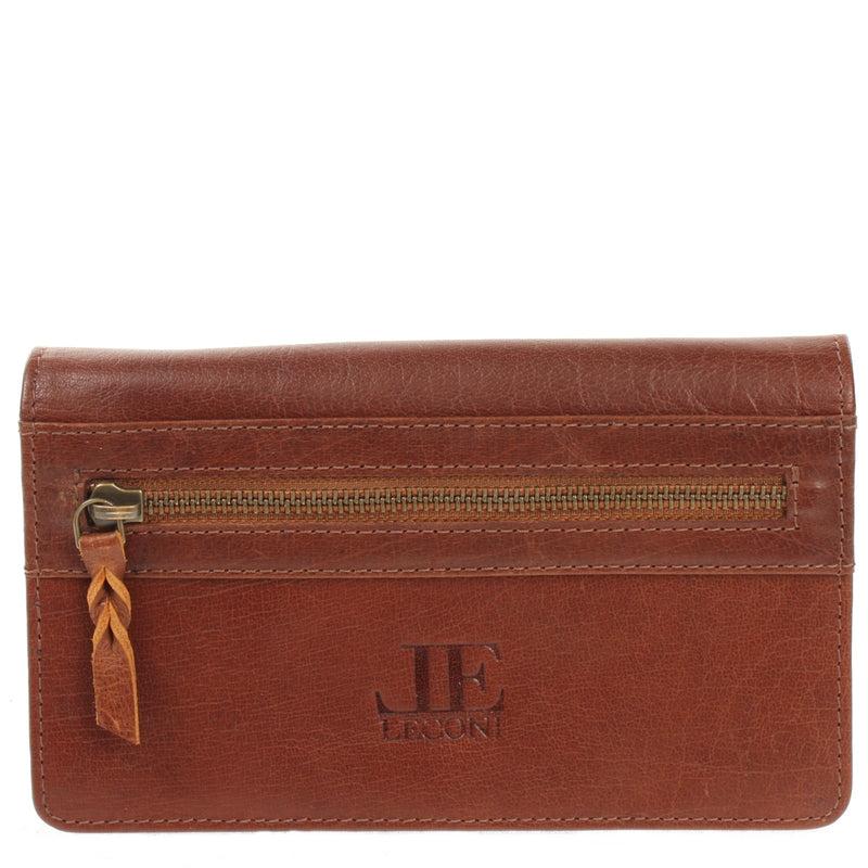 Leconi Geldbörse Damen Clutch Portemonnaie Leder braun LE9016 Räumungsverkauf