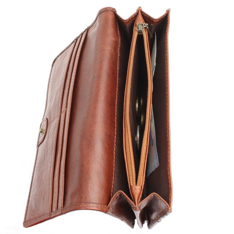Leconi Geldbörse Damen Clutch Portemonnaie Leder braun LE9016 Räumungsverkauf