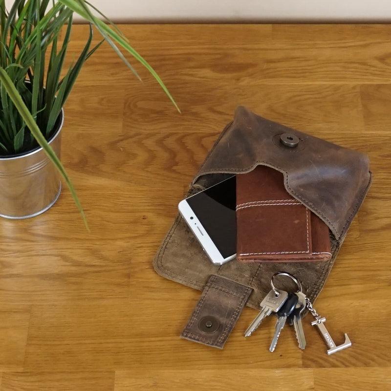 Leconi Gürteltasche Bauchtasche Hüfttasche Damen Herren Leder schlamm LE9005 Kauf eins, bekomm eins gratis