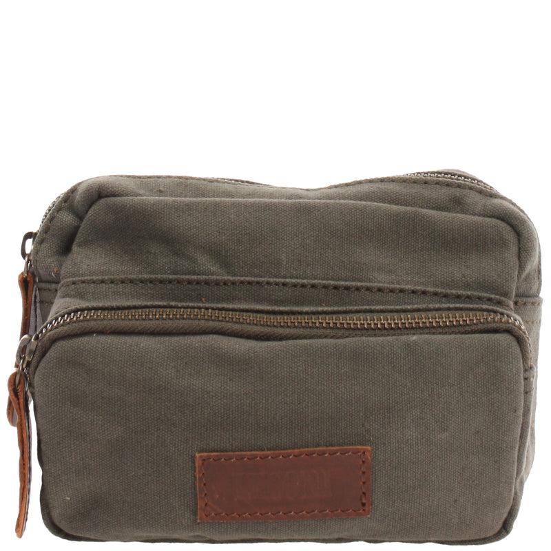 Leconi Gürteltasche Bauchtasche Hüfttasche Leder Canvas grün LE3037 Kostenlose Rückgabe