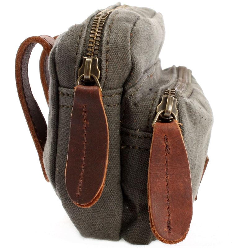 Leconi Gürteltasche Bauchtasche Hüfttasche Leder Canvas grün LE3037 Kostenlose Rückgabe