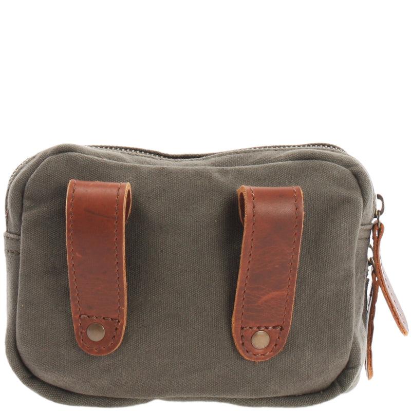 Leconi Gürteltasche Bauchtasche Hüfttasche Leder Canvas grün LE3037 Kostenlose Rückgabe