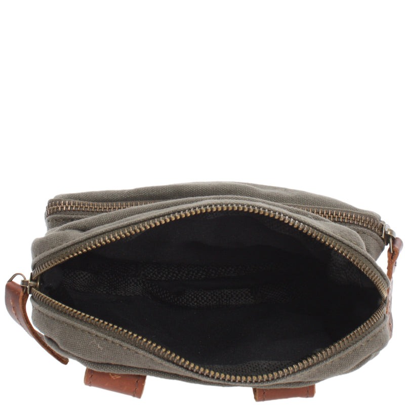 Leconi Gürteltasche Bauchtasche Hüfttasche Leder Canvas grün LE3037 Kostenlose Rückgabe