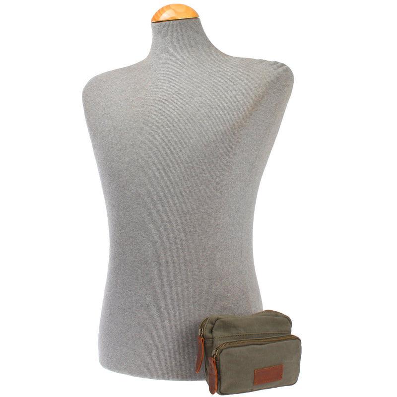 Leconi Gürteltasche Bauchtasche Hüfttasche Leder Canvas grün LE3037 Kostenlose Rückgabe