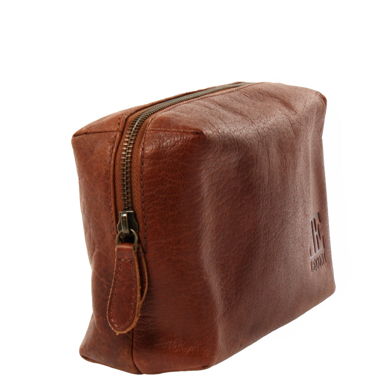 Leconi Utensilientasche Kosmetiktasche Schminktasche Stiftemappe Damen Herren Leder braun LE9018 Letzter Tag
