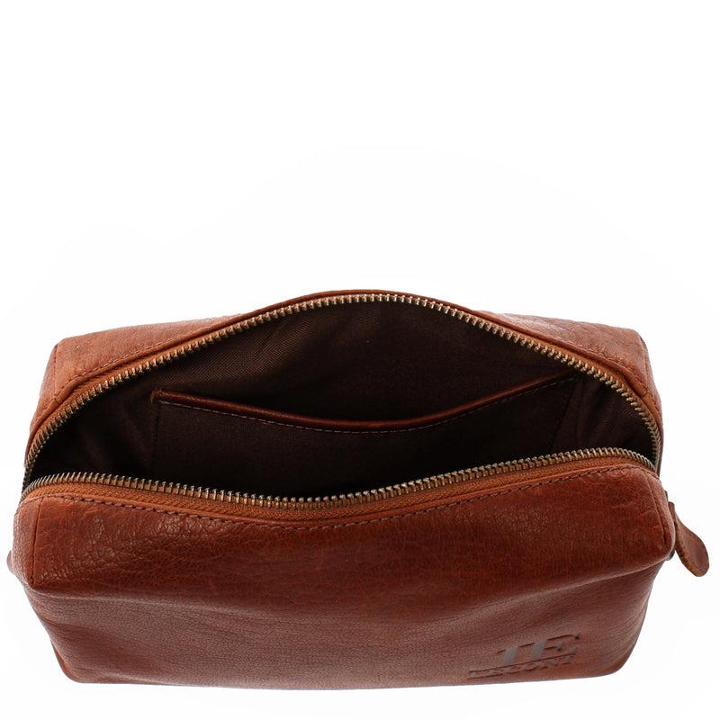 Leconi Utensilientasche Kosmetiktasche Schminktasche Stiftemappe Damen Herren Leder braun LE9018 Letzter Tag