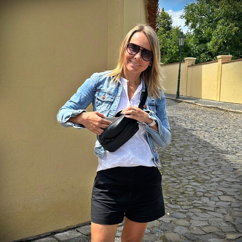 Leconi Gürteltasche Bauchtasche Hüfttasche Damen Herren Nappa Leder schwarz LE9029 Zeitbegrenzte Promotion
