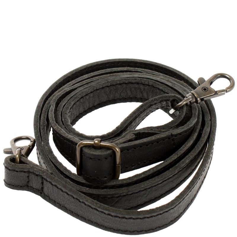 Leconi schmaler Trageriemen Schultergurt Leder 1,6cm x 150cm schwarz LEC-R8