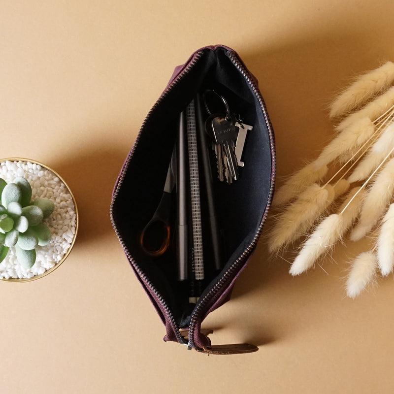Leconi Stiftemappe Federtasche Stifteetui Federmappe Damen Herren Canvas Leder bordeaux LE9026 Nur noch ein Tag übrig