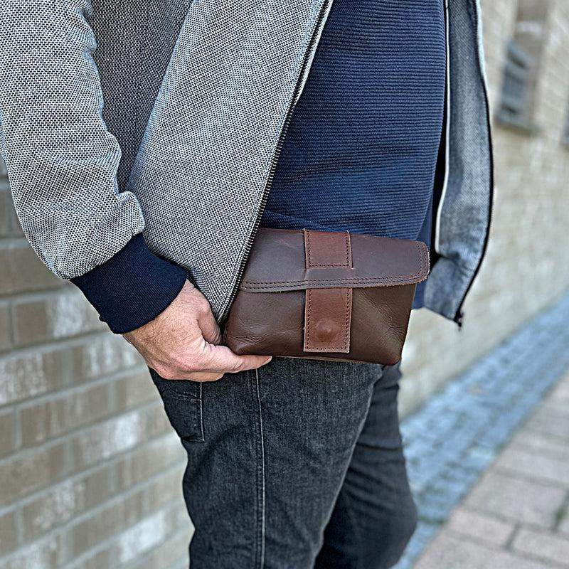 Leconi große Gürteltasche Bauchtasche Hüfttasche Damen Herren Rindsleder braun LE9030 Clearance-Verkauf