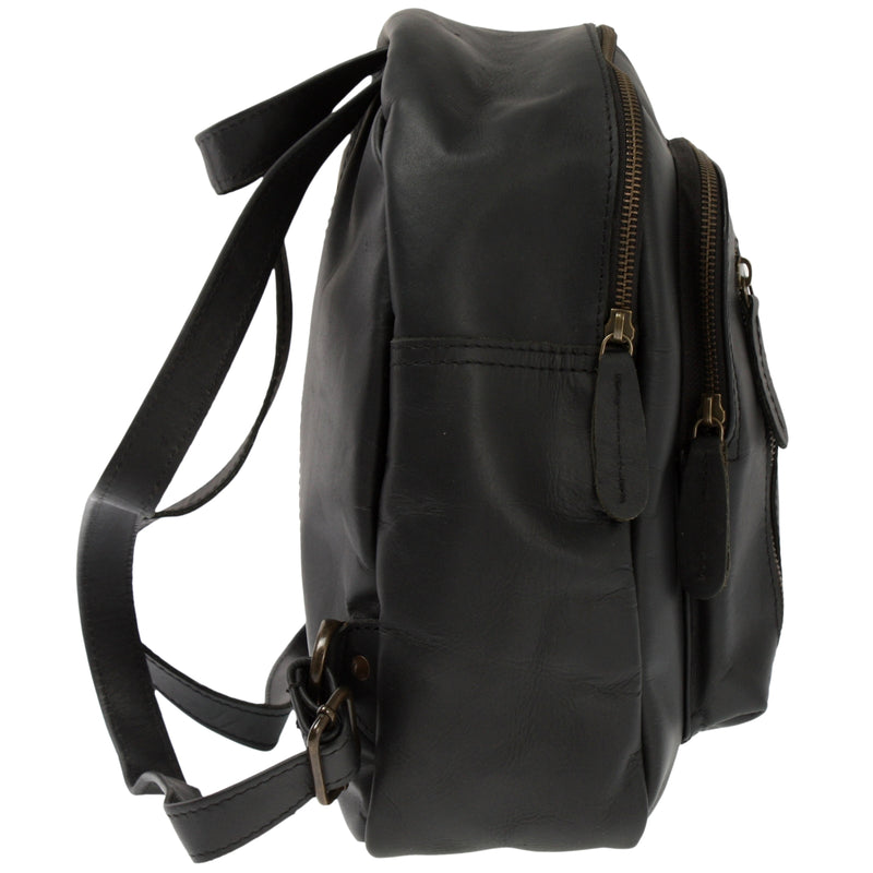 Leconi kleiner Rucksack Freizeitrucksack Lederrucksack Leder schwarz LE1011 Kostenloser Versand international