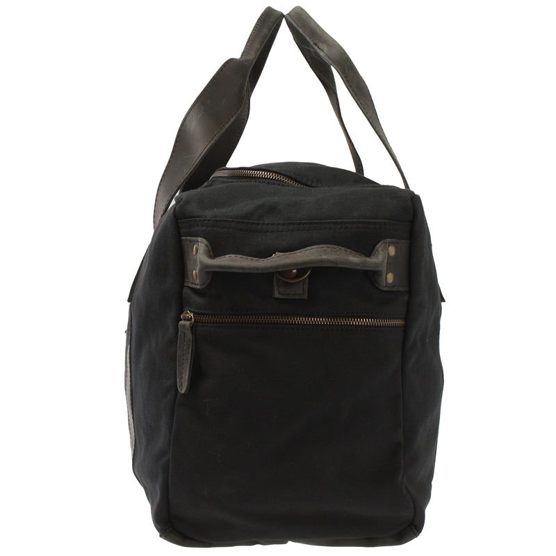 Leconi Weekender Sporttasche Reisetasche Damen Herren Leder Canvas schwarz LE2014 Fabrikladen