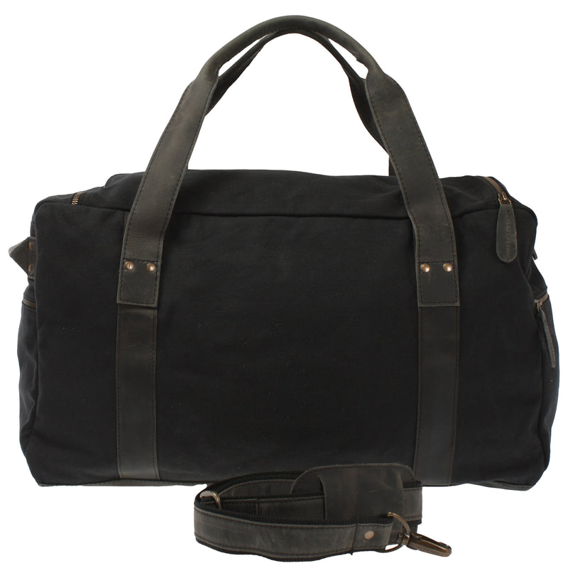 Leconi Weekender Sporttasche Reisetasche Damen Herren Leder Canvas schwarz LE2014 Fabrikladen