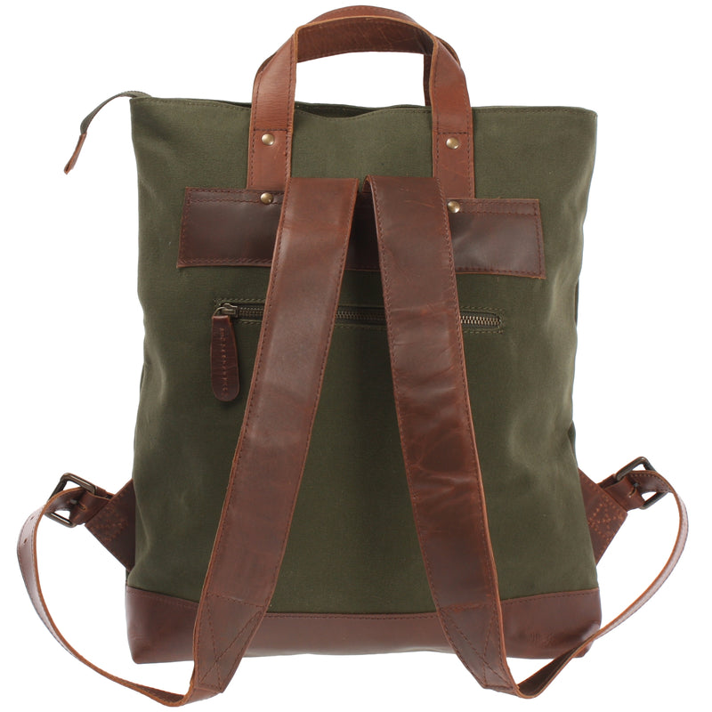 Leconi Freizeitrucksack Rucksack DIN A4 Canvas Leder grün LE1021 Begrenzt auf 3 Tage