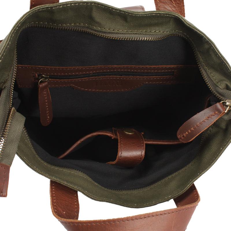 Leconi Freizeitrucksack Rucksack DIN A4 Canvas Leder grün LE1021 Begrenzt auf 3 Tage