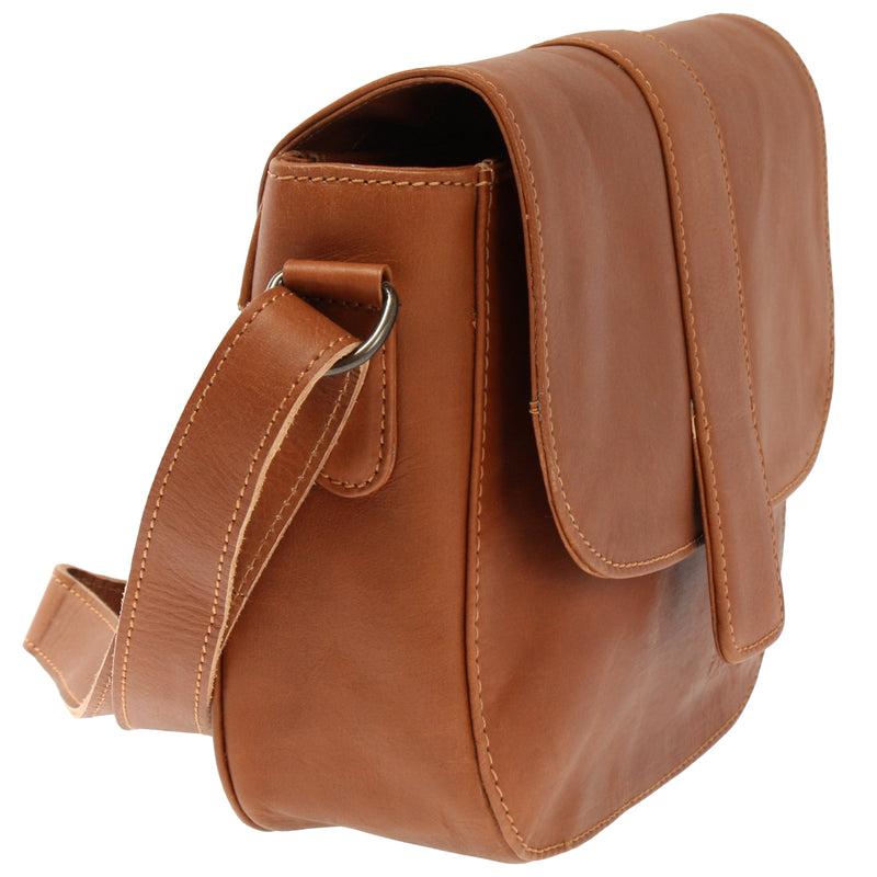 Leconi kleine Schultertasche Umhängetasche Damentasche Leder cognac LE0074 Black Friday Preise