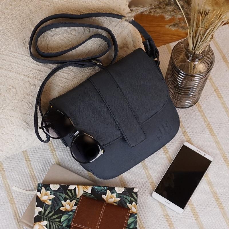 Leconi kleine Schultertasche Umhängetasche Damentasche Leder navy LE0074 Im Verkauf
