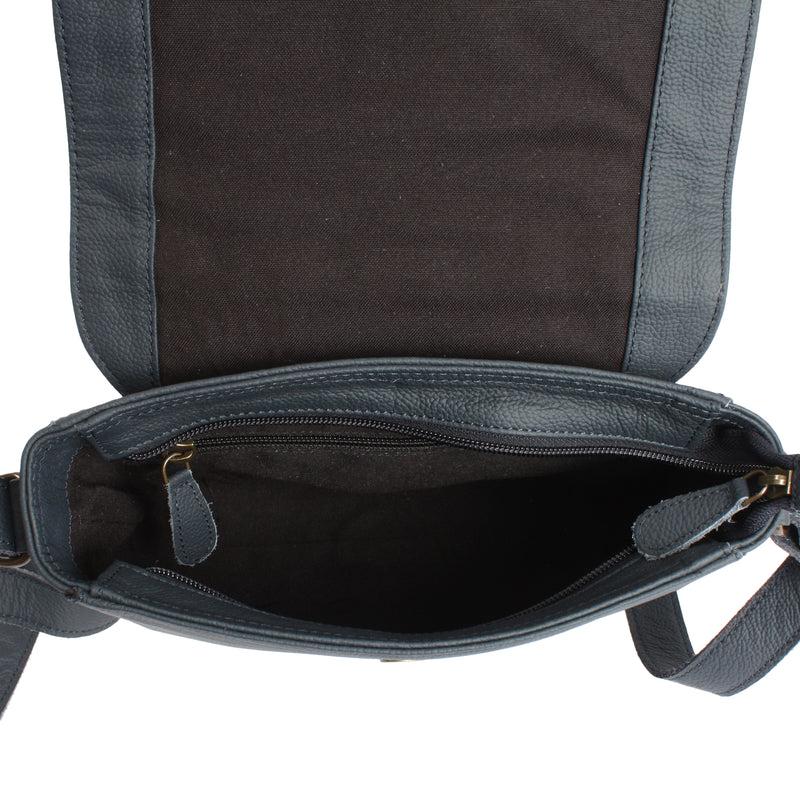 Leconi kleine Schultertasche Umhängetasche Damentasche Leder navy LE0074 Im Verkauf
