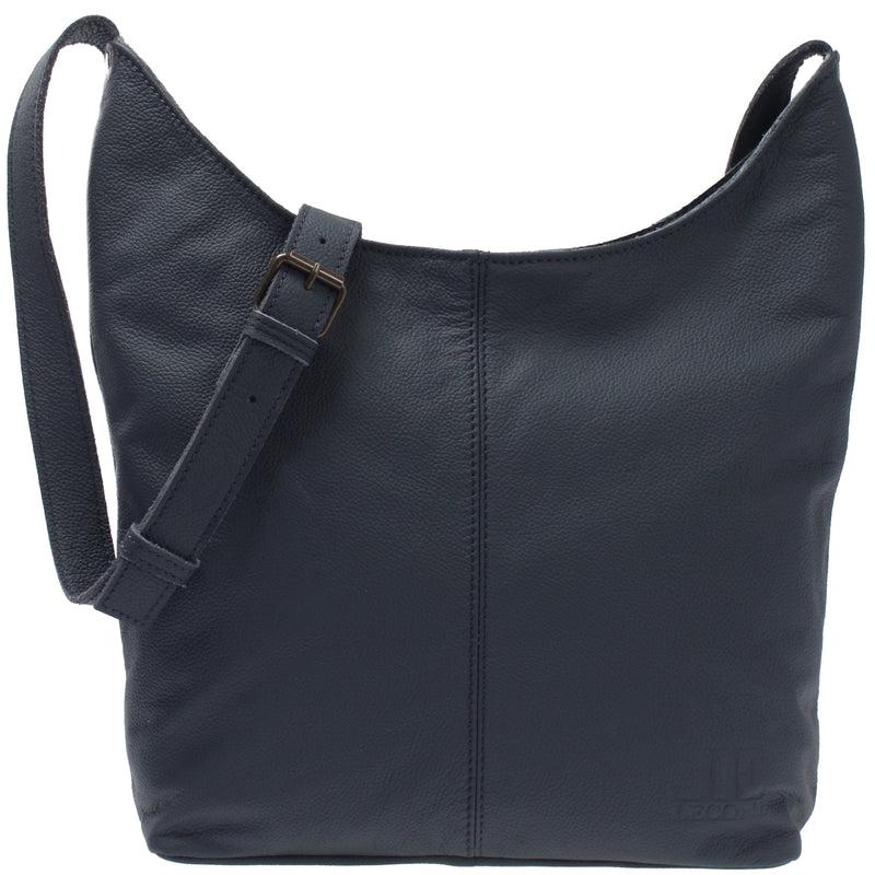 Leconi mittlere Umhängetasche Schultertasche Beuteltasche Damentasche Leder navy LE0072