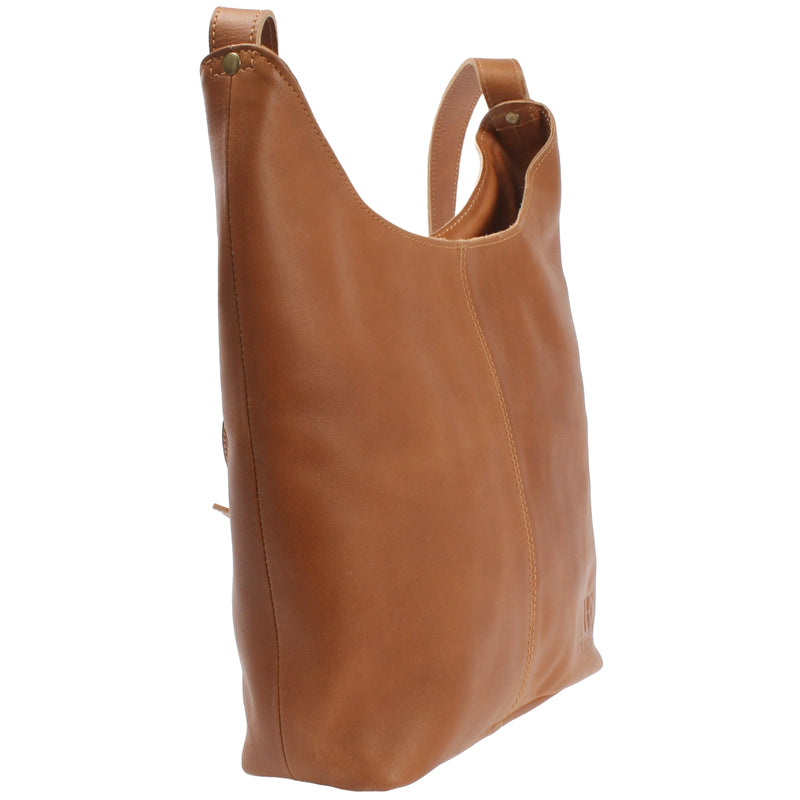 Leconi mittlere Umhängetasche Schultertasche Beuteltasche Damentasche Leder cognac LE0072 Outlet