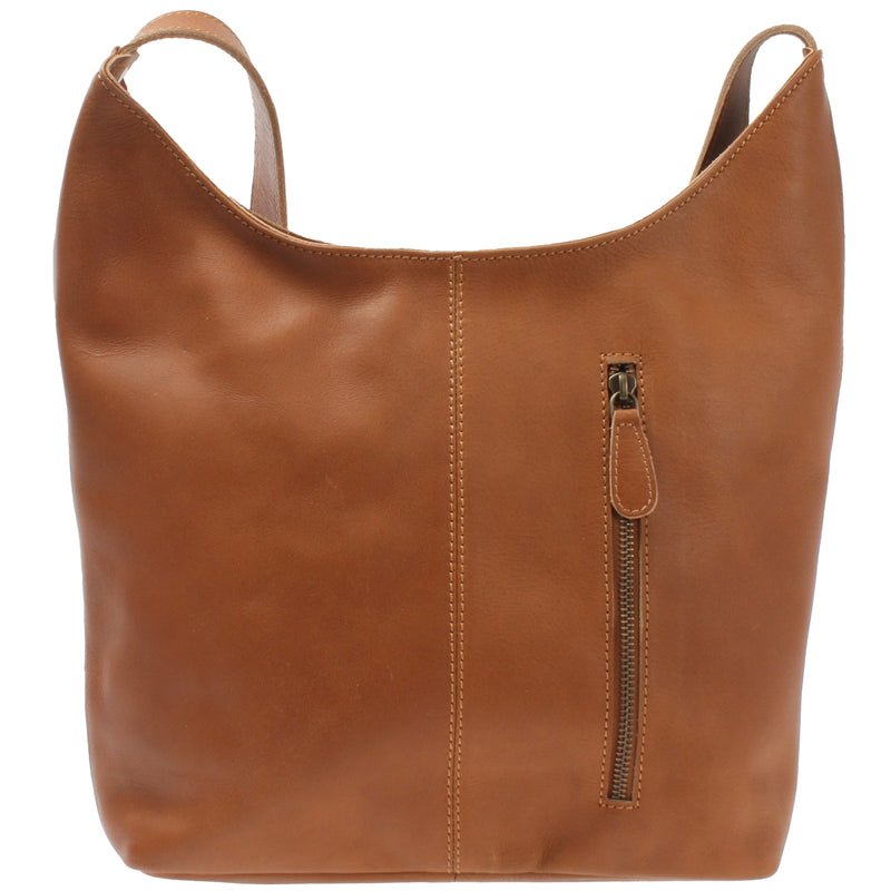 Leconi mittlere Umhängetasche Schultertasche Beuteltasche Damentasche Leder cognac LE0072 Outlet