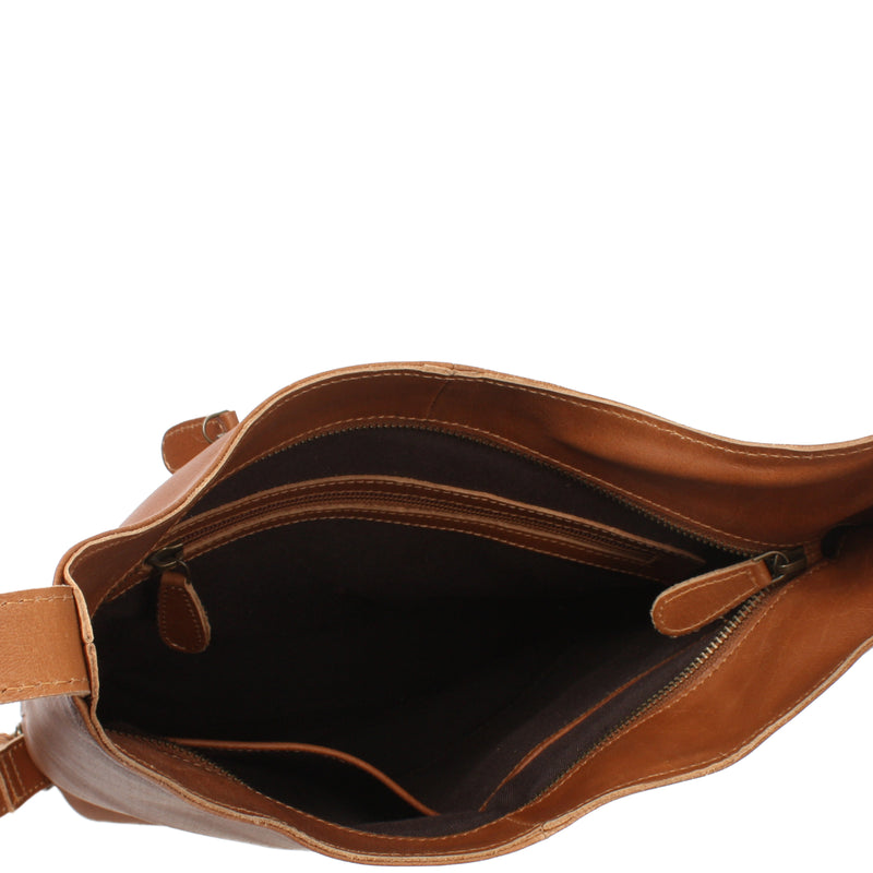Leconi mittlere Umhängetasche Schultertasche Beuteltasche Damentasche Leder cognac LE0072 Outlet