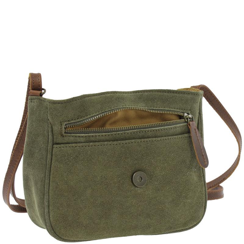 Leconi kleine Umhängetasche Ledertasche Damentasche Schultertasche Veloursleder grün LE3047 Auslauf