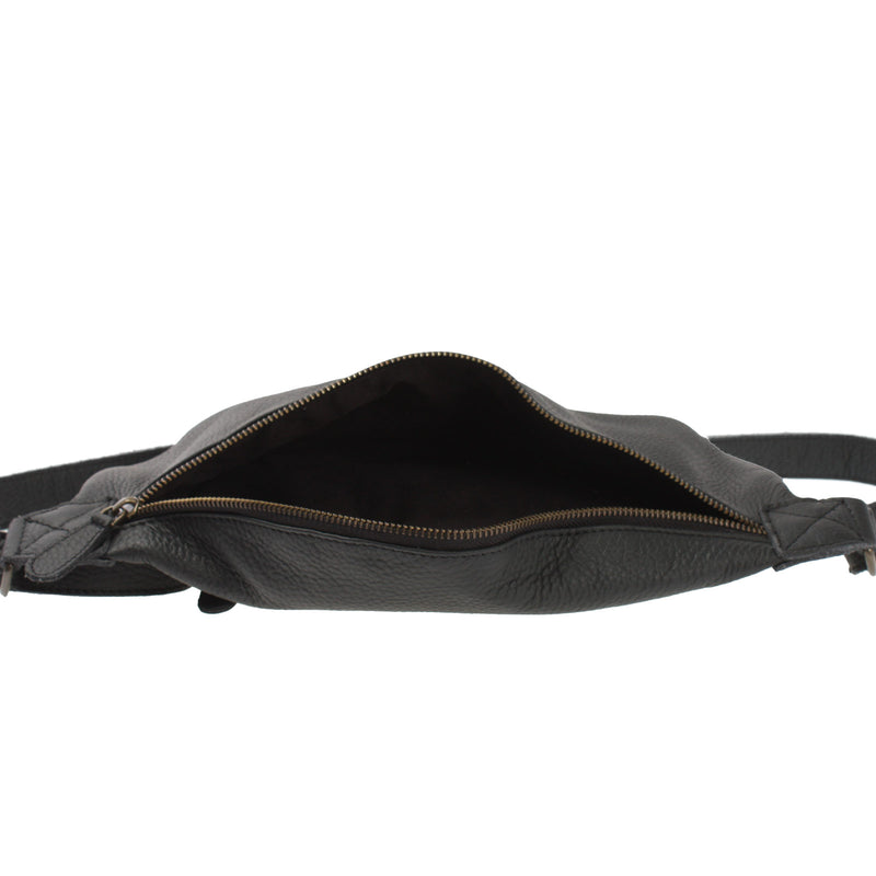 Leconi große Bauchtasche Umhängetasche Crossbody Ledertasche Leder schwarz LE3088 Verkauf