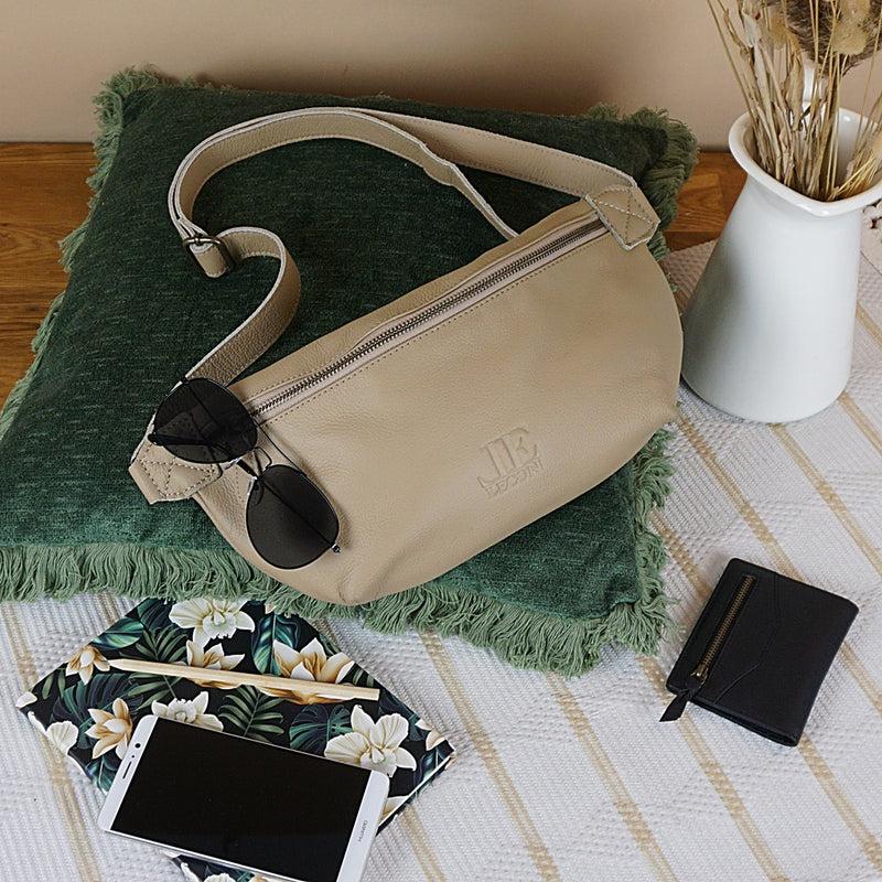 Leconi große Bauchtasche Umhängetasche Crossbody Ledertasche Leder sand LE3088 Hotsell
