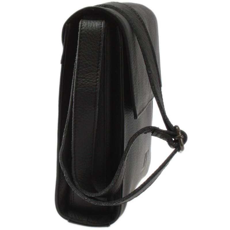 Leconi mittlere Schultertasche Umhängetasche Damentasche Leder schwarz LE3089 im Angebot