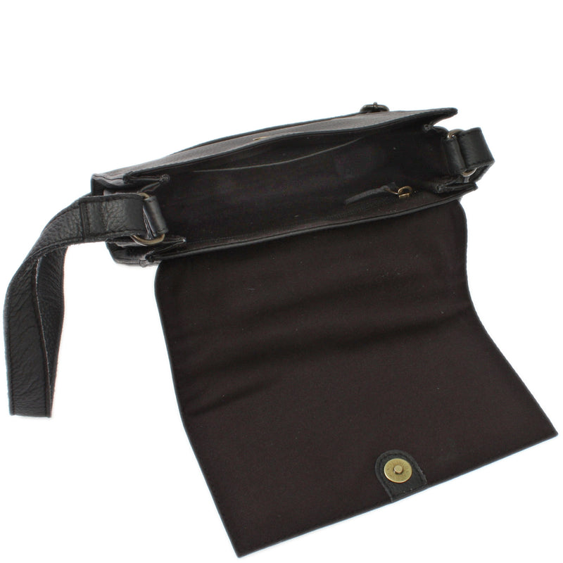 Leconi mittlere Schultertasche Umhängetasche Damentasche Leder schwarz LE3089 im Angebot