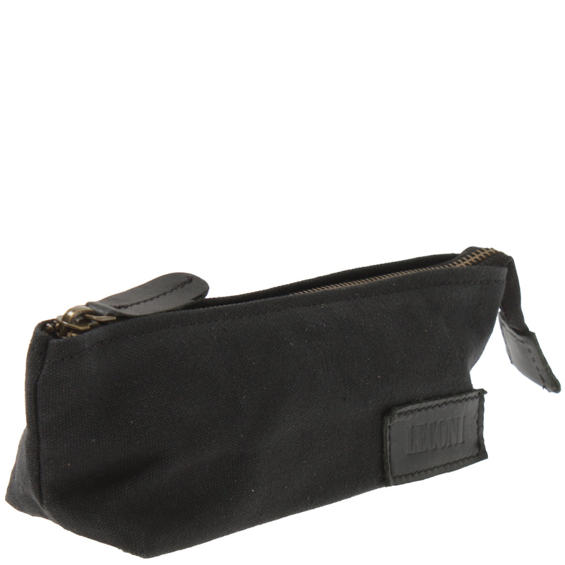 Leconi Stiftemappe Federtasche Stifteetui Federmappe Damen Herren Canvas Leder schwarz LE9026 Fabrikverkauf