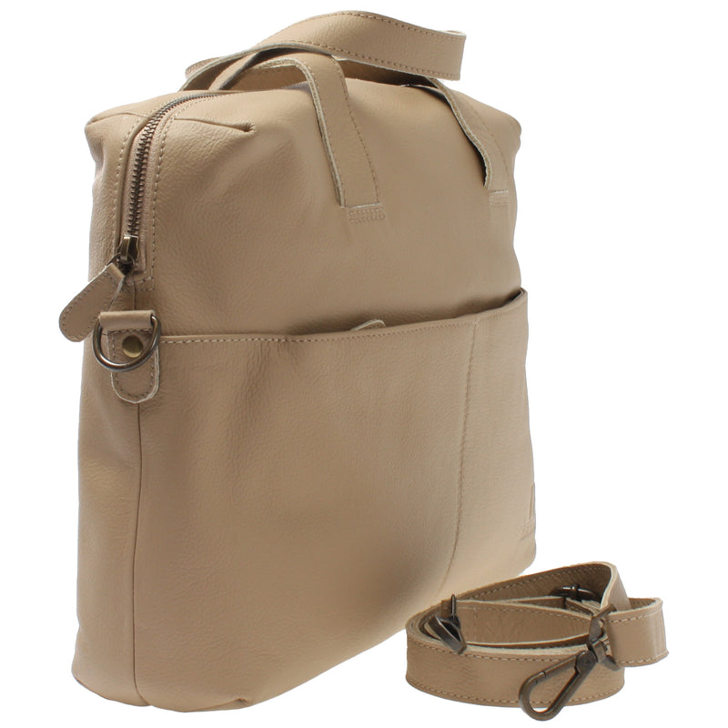 Leconi Schultertasche Henkeltasche Shopper DIN A4 Handtasche Damen Leder sand LE0059 Blitzverkäufe