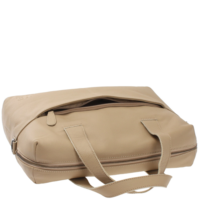 Leconi Schultertasche Henkeltasche Shopper DIN A4 Handtasche Damen Leder sand LE0059 Blitzverkäufe