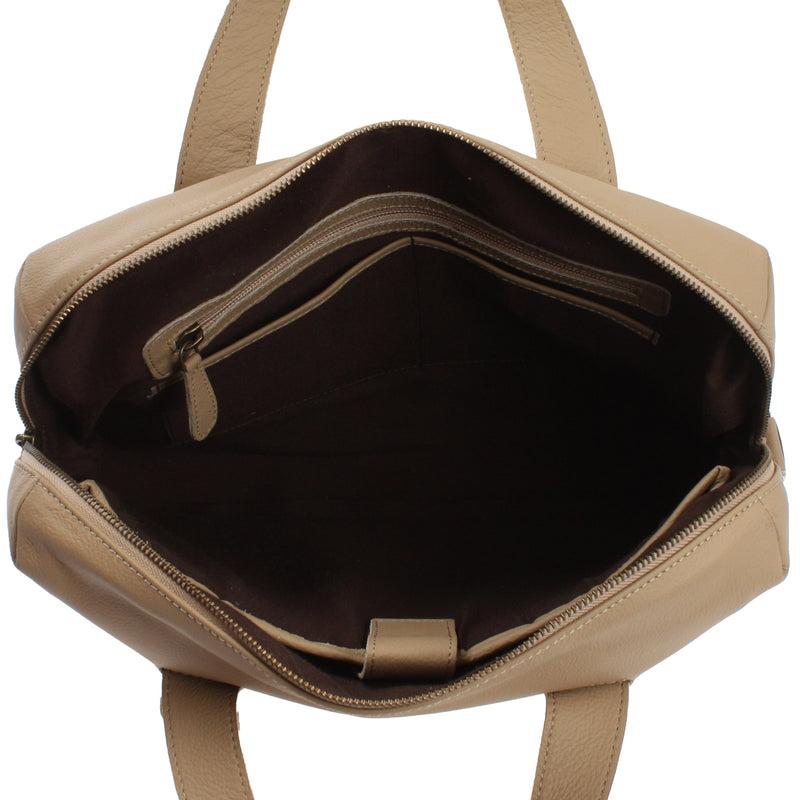 Leconi Schultertasche Henkeltasche Shopper DIN A4 Handtasche Damen Leder sand LE0059 Blitzverkäufe