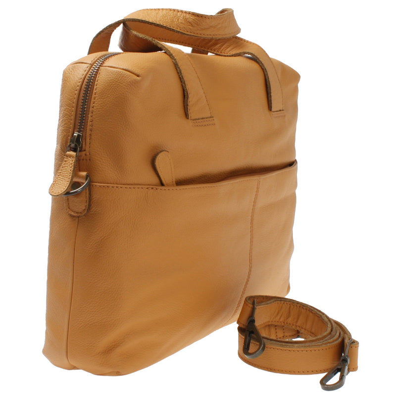 Leconi Schultertasche Henkeltasche Shopper DIN A4 Handtasche Damen Leder senf LE0059 Kostenloser Versand