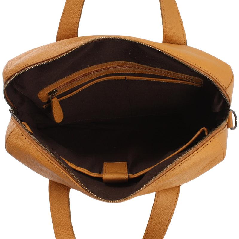Leconi Schultertasche Henkeltasche Shopper DIN A4 Handtasche Damen Leder senf LE0059 Kostenloser Versand