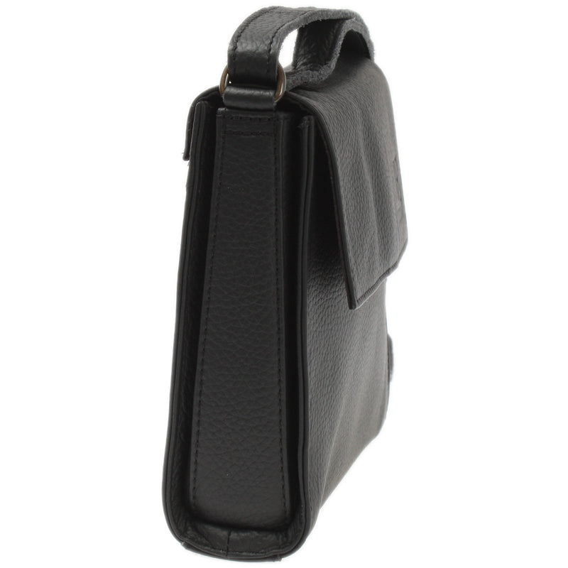 Leconi kleine Schultertasche Umhängetasche Damentasche Leder schwarz LE3082 Fabrik Onlineshop