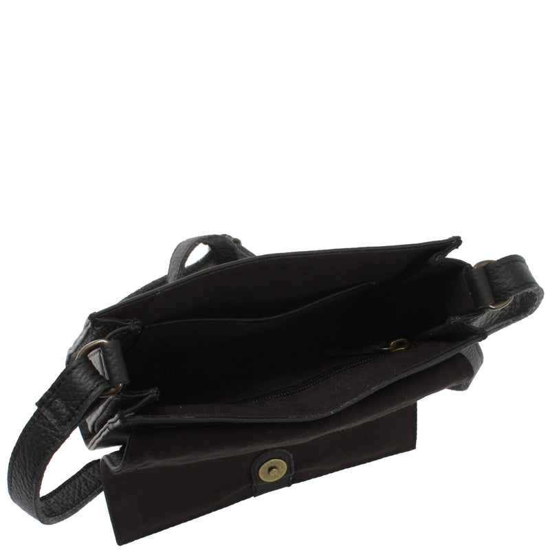 Leconi kleine Schultertasche Umhängetasche Damentasche Leder schwarz LE3082 Fabrik Onlineshop