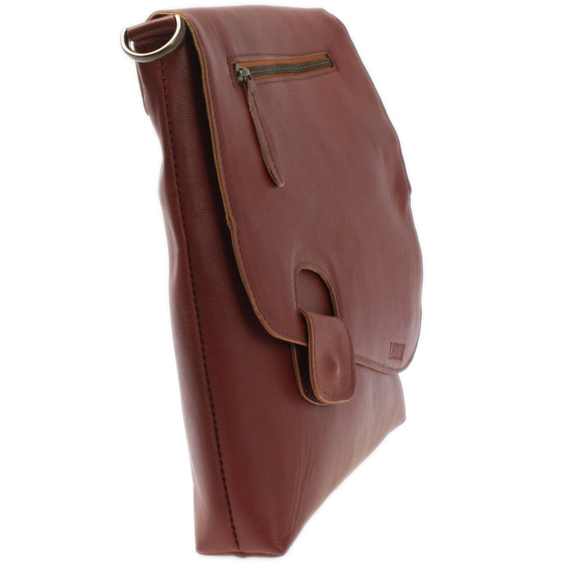 Leconi Umhängetasche Ledertasche Schultertasche Leder rotbraun LE3027 Fabrikpreis