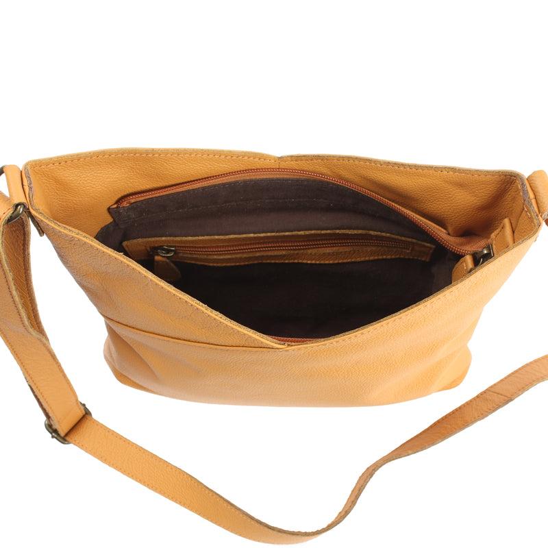 Leconi Damentasche Umhängetasche Handtasche Leder senf LE0065 Rabatt
