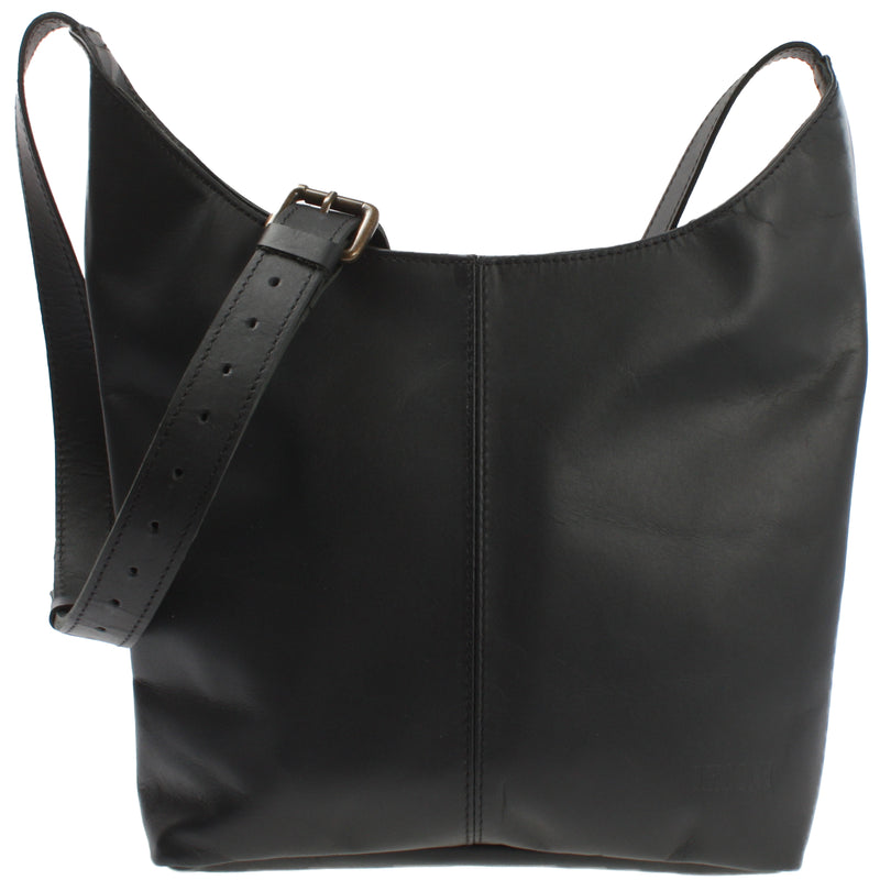Leconi mittlere Umhängetasche Schultertasche Damentasche Leder schwarz LE0073