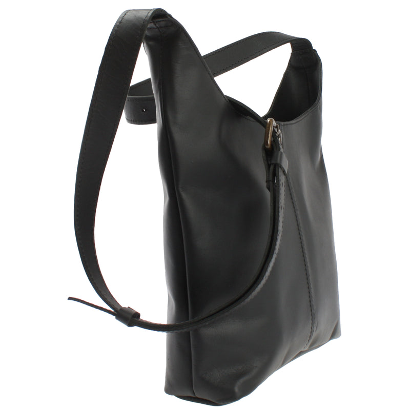 Leconi mittlere Umhängetasche Schultertasche Damentasche Leder schwarz LE0073 Exklusivangebot