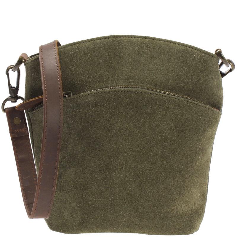 Leconi kleine Umhängetasche Schultertasche Freizeittasche Wildleder grün LE3049