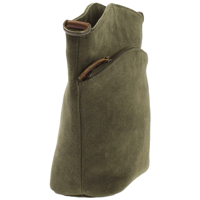 Leconi kleine Umhängetasche Schultertasche Freizeittasche Wildleder grün LE3049 Preisnachlass