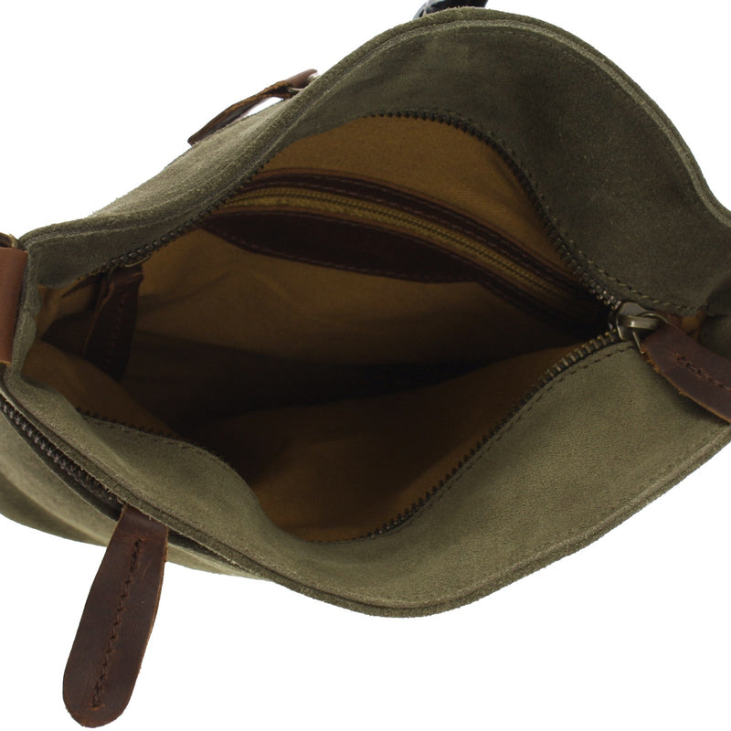 Leconi kleine Umhängetasche Schultertasche Freizeittasche Wildleder grün LE3049 Preisnachlass