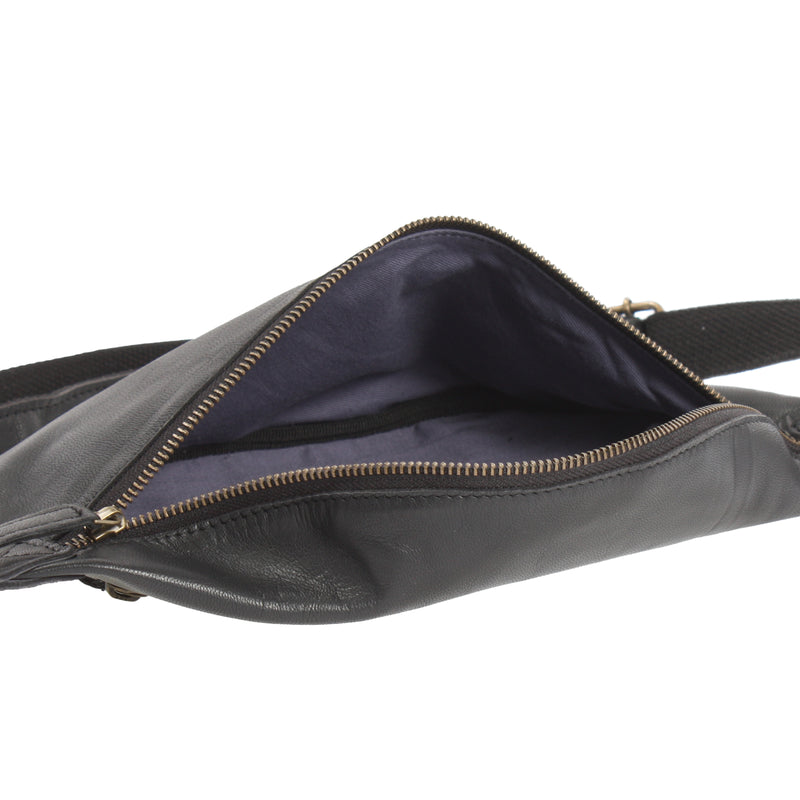 Leconi große Bauchtasche Umhängetasche Crossbody Ledertasche Leder schwarz LE3087 Saisonschlussverkauf
